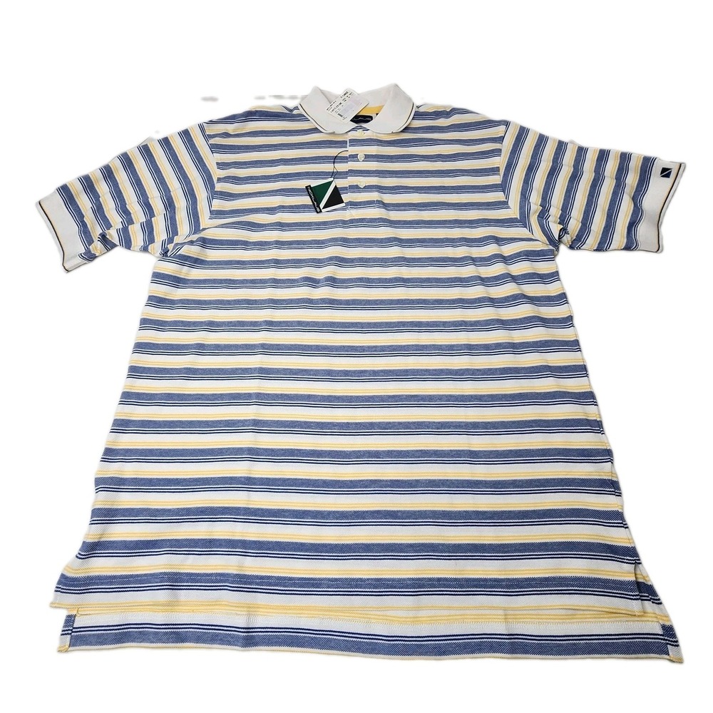 Vintage Mens Jack Nicklaus Men's XL Blue/Yellow Stripped Polo Shirt NWT Deadstoc